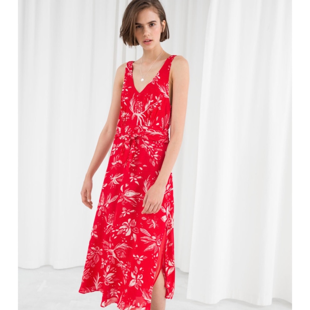 & Other Stories Midi Dress Print Belted Size 0